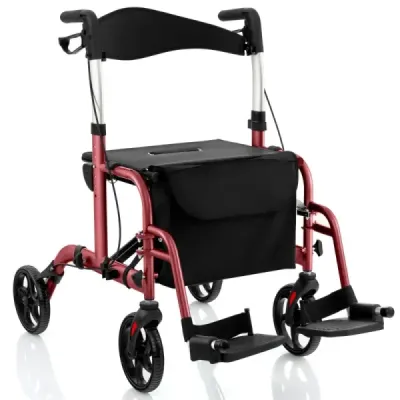 Foldable și lumină cu scaun 2 în 1 scaun cu rotile și role de călătorie Lightweight Red