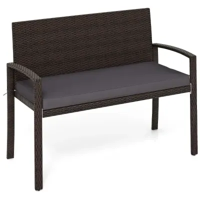 Banc de grădină din polirattan cu pernă de scaun rezervor balcon impermeabil până la 360 kg