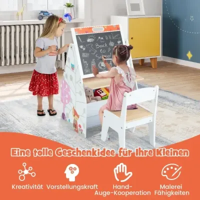 Set masă și scaun pentru copii cu fețe duble, cu masă magnetică și tablă albă