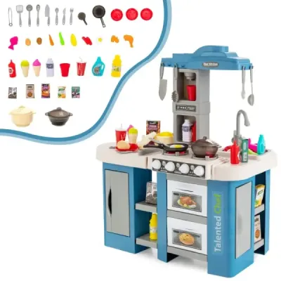 bucatarie pentru copii cu 67 accesorii Joacă bucătărie din plastic cu funcția pompă de apă Blue