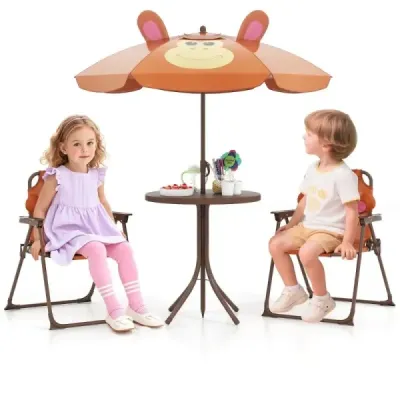 Grup de scaune pentru copii cu parasolar 4 Set parţial pentru copii cu 2 scaune pliante grup de scaune Brown