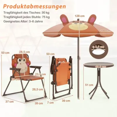 Grup de scaune pentru copii cu parasolar 4 Set parţial pentru copii cu 2 scaune pliante grup de scaune Brown