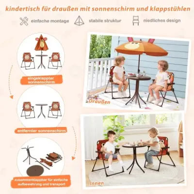 Grup de scaune pentru copii cu parasolar 4 Set parţial pentru copii cu 2 scaune pliante grup de scaune Brown