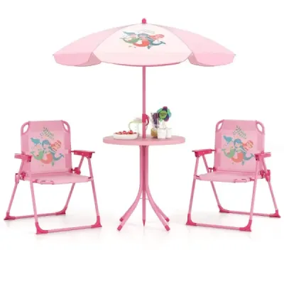 Grup de scaune pentru copii cu umbrelă 4 scaune pentru copii cu 2 scaune pliante Rosa