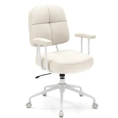 Scaun de birou ergonomic pivotant cu brațe și roluri scaun calculator căptușit bej