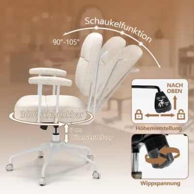 Scaun de birou ergonomic pivotant cu brațe și roluri scaun calculator căptușit bej