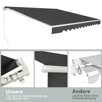 terase retractabile din aluminiu protecţie solară cu manivelă mâner 3,6 m × 3 m gri