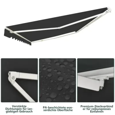 terase retractabile din aluminiu protecţie solară cu manivelă mâner 3,6 m × 3 m gri