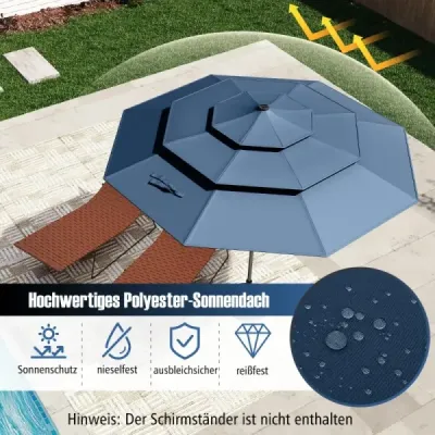parasolar 3 etaje cu manivela laterala la 30° Umbrela de grădină Knickable