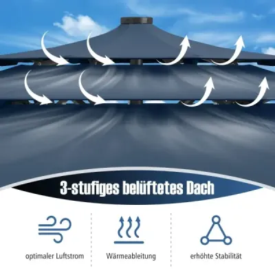 parasolar 3 etaje cu manivela laterala la 30° Umbrela de grădină Knickable