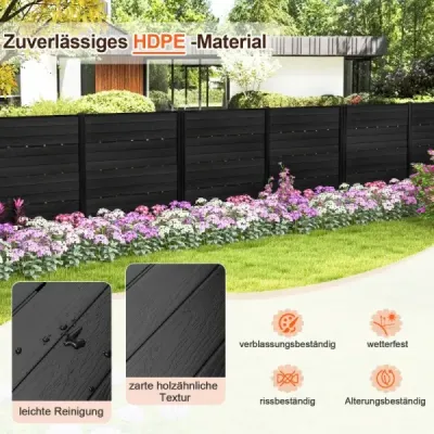 Gard de gradina cu doua parti gard cu capse postate si de protectie de 115 cm gard inalt ecran din HDPE Negru