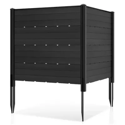 Gard de gradina cu doua parti gard cu capse postate si de protectie de 115 cm gard inalt ecran din HDPE Negru