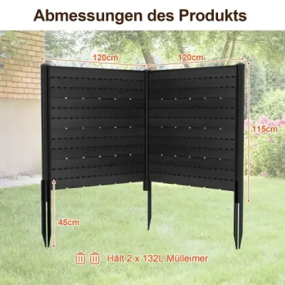Gard de gradina cu doua parti gard cu capse postate si de protectie de 115 cm gard inalt ecran din HDPE Negru