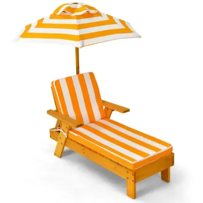 Copii Sun Lounger cu umbrela pentru copii salon de lemn 92 x 49 x 106 cm galben + alb