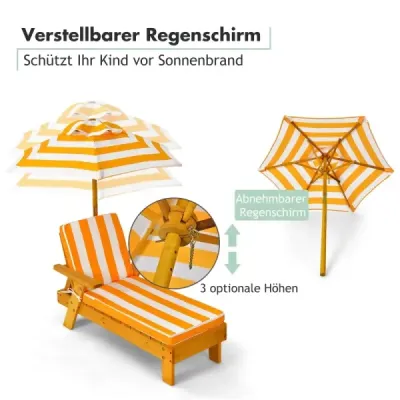 Copii Sun Lounger cu umbrela pentru copii salon de lemn 92 x 49 x 106 cm galben + alb