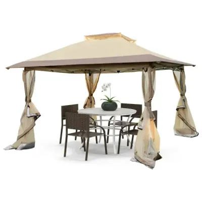 3.6 x 3.6 m Pavilion cu plasă de țânțari și acoperiș dublu protecție UV 50+ pavilion pliant Khaki