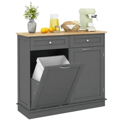 42L Coș de gunoi cu worktop & 2 sertare și dulap de bucătărie reglabil gri