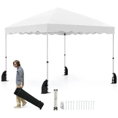 Pavilion 3 x 3 m cu sac de rulare Pavilion pliabil impermeabil. 4 Funii vânt Grădină Cort Alb