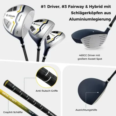 15 bucăți Set complet club de golf set de golf cu sac de golf & galben curcubeu