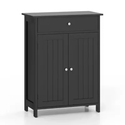 Dulap baie cu sertar & 2 usi & rafturi reglabile baie dulap negru