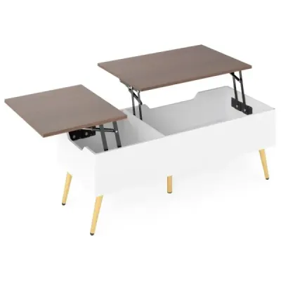 inaltime masuta de cafea reglabila cu partea de sus a mesei liftabile & 2 compartimente de depozitare ascunse Masa laterală Walnut