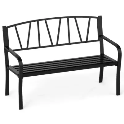 Banc din metal pentru 2 locuri Banc de parc cu backrest & armare 128 x 60 x 86 cm Negru