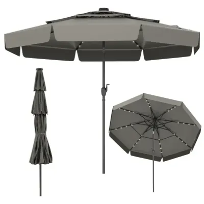 Umbrela de 300 cm cu iluminare LED Pe ambele parti cu 35° Umbrela de grădină Kinkable Gri