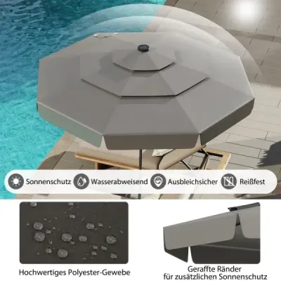 Umbrela de 300 cm cu iluminare LED Pe ambele parti cu 35° Umbrela de grădină Kinkable Gri