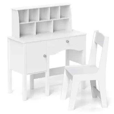 Birou copii cu scaun birou pentru copii cu sertar & raft 79 x 34 x 91cm Alb
