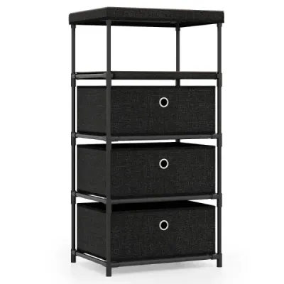 Rochie cu 3 sertare dresser tesatura cu placa de lemn negru 40 x 30 x 81 cm