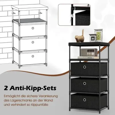 Rochie cu 3 sertare dresser tesatura cu placa de lemn negru 40 x 30 x 81 cm