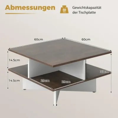 Masa de cafea Masa din sufrageria Wood Square cu 4 compartimente de depozitare Rustic Brown si White