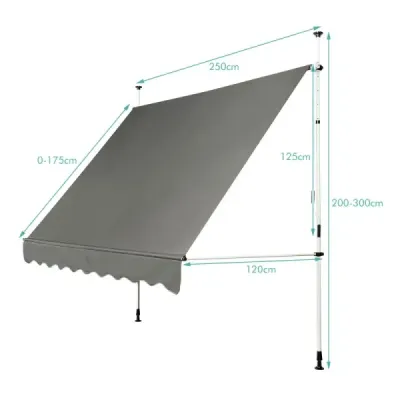 Inaltimea colantei reglabila cu protectie solara manivela 250 x 120 cm gri