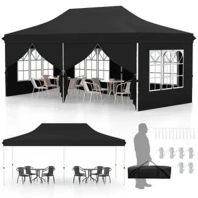 300 x 600 cm mare cort eveniment cu 6 pereţi laterali reglabile party cort negru