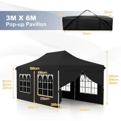 300 x 600 cm mare cort eveniment cu 6 pereţi laterali reglabile party cort negru