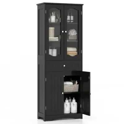 Cabinet de baie cu 4 usi si sertar Negru 60 x 30 x 160 cm