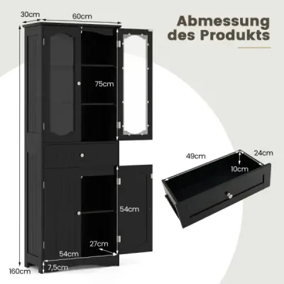 Cabinet de baie cu 4 usi si sertar Negru 60 x 30 x 160 cm