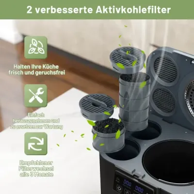 4 L Compustor electric de bucătărie cu capac 2 Filtre de carbon activate & LED Afișează negru