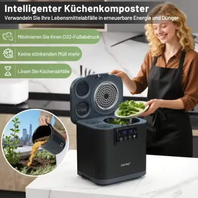 4 L Compustor electric de bucătărie cu capac 2 Filtre de carbon activate & LED Afișează negru