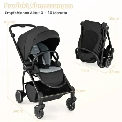 cărucior pliabil cu scaun de călătorie reversibil buggy cu spătar reglabil negru