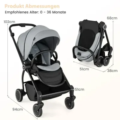 cărucior pliabil cu scaun de călătorie reversibil buggy cu gri reglabil spate