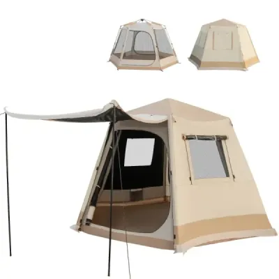 Cort pop-up-camping cu Holder automat & sac de transport dublu-strat Cabin Cort Bej