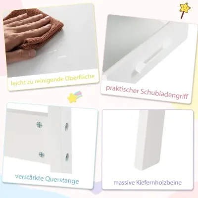 Birou Copii cu scaun Birou pentru copii Set din lemn Birou Tineret cu sertar & raft Alb