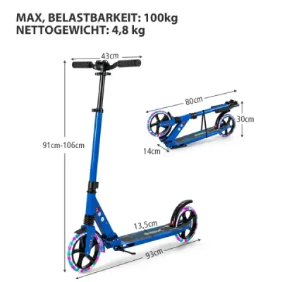 Copii scuter pliabil cu lumini Înălțimea scooter reglabil cu curea de transport albastru