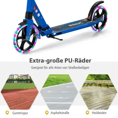 Copii scuter pliabil cu lumini Înălțimea scooter reglabil cu curea de transport albastru