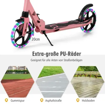 Copii scuter pliabil cu corpuri de iluminat Înălţimea scooter reglabil cu curea Rosa