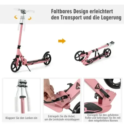 Copii scuter pliabil cu corpuri de iluminat Înălţimea scooter reglabil cu curea Rosa