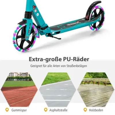 Copii scuter pliabil cu lumini scooter înălțime reglabil cu curea turcoaz