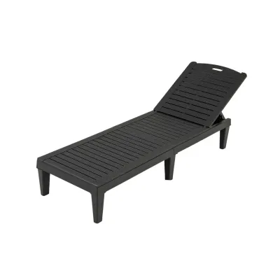 2nd set sun lounger cu backrest reglabil din plastic rezistent la vreme gradina canapea negru