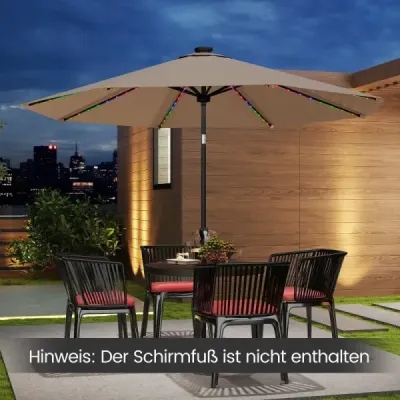 Parasol 300 cm cu LED Solar Iluminat 9 Moduri de iluminat Ecranul de grădină cu cafea Crank
